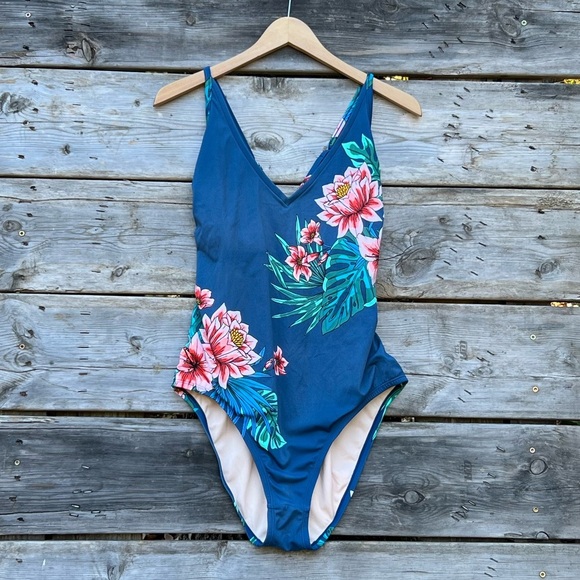 Kona Sol True Blue Floral One Piece Crossback Bathing Suit Women’s Size XL - Picture 1 of 5